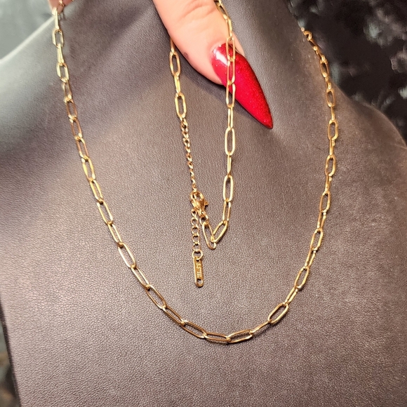 Stainless Steel Paperclip Chain Charm Necklace & Bracelet 2-Piece Set - Picture 2 of 2